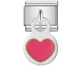 Colgante de corazón en esmalte rosa para pulsera modular italiana de acero inox - Estilo Corazón Rosa Redondo Goteo de Aceite (ICG198)