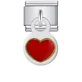 Abalorio italiano de acero con colgante de corazón esmaltado rojo para pulseras DIY - Estilo Corazón Rojo Redondo Goteo de Aceite (ICG199)