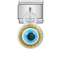 Silver stainless steel Italian modular charm with blue evil eye dangling pendant - Mirror Stainless Steel Style (ICG200) / Shiny Silver Round Eye (ICG200)