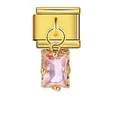 Italian modular charm in gold-toned stainless steel with rectangular pink gemstone - Rectangular Pink Gemstone Style (ICG011-2) / Gold