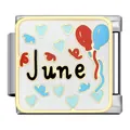 June birthday Italian charm bracelet link featuring colorful balloons and hearts - June (MK-661)