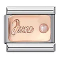 Charm modulare italiano pietra portafortuna di giugno in acciaio inox bicolore - Giugno June-Zirconia Bianca (ICJ826)