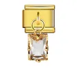 Gold-plated Italian charm modular link with a rectangular clear crystal pendant - Rectangular Clear Gemstone Style (ICG013-2) / Gold