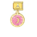 Maillon de charme italien avec pendentif lune marbré rose en finition dorée pour bracelets - Lune Rose (G572-2-2)
