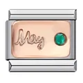Charm italiano in acciaio inox con pietra di nascita di maggio e zircone verde - Maggio May-Zirconia Verde (ICJ825)