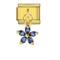 Italian modular bracelet charm link with blue gemstone flower pendant in gold finish - Deep Blue Five-Petal Flower Style (ICG021-2) / Gold