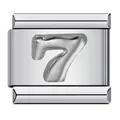 Close-up of stainless steel Italian charm link with embossed silver number 7 - Relief Number 7 (ICY710)