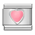 Primo piano del charm italiano in acciaio inossidabile con cuore in smalto rosa - Cuore Rosso Rosa (ICY053)
