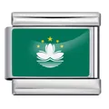 Detailed view of Macau flag stainless steel Italian modular charm link - Macau Flag (ICY000-MACAO) / 5 Pieces/Pack / Silver