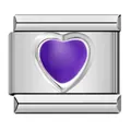 Dettaglio di un charm a cuore in smalto viola per bracciale italiano in acciaio inox. - Cuore Viola (ICY400)
