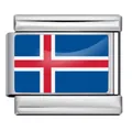 Close-up detail of a stainless steel modular bracelet charm featuring an Iceland flag design - Iceland Flag (ICY000-ISL) / 5 Pieces/Pack / Silver