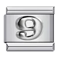Silver stainless steel Italian charm link featuring embossed number 9 for DIY bracelets - Relief Number 9 (ICY712)