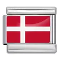 Abalorio italiano de acero inoxidable con bandera de Dinamarca para pulsera DIY - Bandera de Dinamarca / Paquete de 5 / Plateado