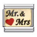 Italienisches Modular-Charm aus Edelstahl mit Mr. & Mrs-Schriftzug und rotem Herz - Mr. & Mrs Herz Stil (ICJ539)