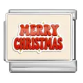 Makrodetail eines italienischen Edelstahl-Moduls zu Weihnachten mit festlichem Text - Frohe Weihnachten V2 (ICP-JCAA0012) / Silber