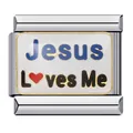Modulo charm italiano in acciaio inossidabile con scritta Jesus Loves Me e cuore - Stile Gesù Mi Ama (ICJ541)