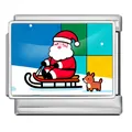 Detail eines italienischen Charm-Glieds aus Edelstahl mit Weihnachtsmann Motiv. - Weihnachtsmann auf Schlitten (ICP-JCAA0015) / Silber