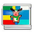 Italienisches Modul-Armbandelement aus Edelstahl mit weihnachtlichem Rentier-Motiv - Karierter Rentier (ICP-JCAA0018) / Silber