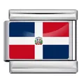 Stainless steel modular Italian charm link featuring the Dominican Republic flag epoxy - Dominican Republic Flag / 5 Pieces/Pack / Silver