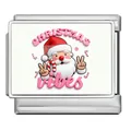 Macro view of stainless steel modular charm link with Santa Claus and Christmas vibes text - Santa Claus (ICP-JCAA0001) / Silver