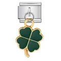 Charm de trébol de cuatro hojas verde para pulsera modular italiana de acero inoxidable - Estilo de Gancho Colgante Trébol (ICG697-3) / Verde Oscuro