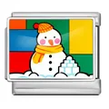 Detail der italienischen Modul-Armbandperle aus Edelstahl mit Weihnachts-Schneemann - Schneemann mit Schal (ICP-JCAA0013) / Silber