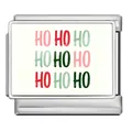 Festliches italienisches Charm-Modul aus Edelstahl mit buntem HO HO HO-Schriftdesign - Ho Ho Ho (ICP-JCAA0006) / Silber