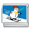 Italienisches Modul-Armbandglied aus Edelstahl mit süßem Ski-Schneemann-Weihnachtsdesign - Skifahrener Schneemann (ICP-JCAA0014) / Silber