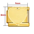 Vista detallada del tamaño del eslabón de pulsera italiana de corazón dorado 9mm - Estilo Hueco en Forma de Corazón (ICJ1449-2) / 9x8mm / Dorado