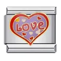 Macro-opname van roestvrijstalen hartvormige bedel met LOVE voor Italiaanse armbanden - Paars LOVE Hart (ICJ556)