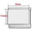 Vista detallada de las dimensiones del eslabón de pulsera italiana de 9mm x 7,5mm - Parche Rectangular (ICJ160-1) / 9x7.5mm / Plateado