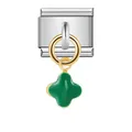 Green enamel clover charm link for Italian modular bracelet DIY stainless jewelry - Four-Leaf Clover Pendant Hook Style (ICG241)