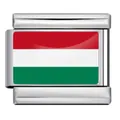 Stainless steel Italian modular bracelet charm with Hungary flag enamel design - Hungary Flag (ICY000-HU) / 5 Pieces/Pack / Silver