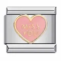 Ιταλικό charm ροζ καρδιά σμάλτο MISS YOU για DIY βραχιόλια από ανοξείδωτο ατσάλι - Στυλ Καρδιά Χρυσό Περίγραμμα Miss You (ICJ572)