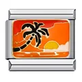 High quality stainless steel Italian charm module featuring an enamel sunset and palm tree design - ICJ571/Tropical Sunset