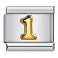 Modular stainless steel bracelet link with gold-plated numeral 1 charm detail - Arabic Numeral 1 / Silver Base Gold Numeral