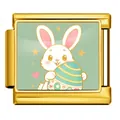 Eslabón de pulsera italiana con conejo de Pascua en acero inoxidable dorado para joyería DIY - Estilo Conejo con Huevo de Corazón (ICP-JCAA0178-2)
