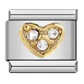 Módulo de charm italiano de acero inoxidable con corazón dorado y tres piedras brillantes - Corazón Dorado (ICJ895)