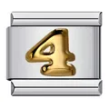 Detailed view of stainless steel Italian modular charm featuring gold-plated number 4 - Arabic Numeral 4 / Silver Base Gold Numeral