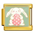 Detalle de abalorio para pulsera italiana con conejo de Pascua y huevo de lunares - Estilo Conejo con Huevo de Lunares (ICP-JCAA0180-2)