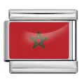 Polished stainless steel Italian modular charm link featuring Morocco flag epoxy design - Morocco Flag (ICY000-MA) / 5 Pieces/Pack / Silver