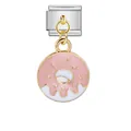 Leckerer rosa Emaille Donut Charm Anhänger an einem italienischen Modulglied aus Stahl - Rosa Donut Stil (ICG431-2)