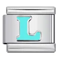 Sky blue enamel letter L charm accessory for Italian modular titanium steel stretch bracelets. - Letter L (Y561)