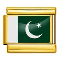 Maillon de charme italien en acier doré avec le motif du drapeau du Pakistan en détail. - Drapeau du Pakistan (ICY0001-PK) / Or