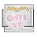 Detalle de charm modular italiano en forma de corazón con el texto rosa 'Cheer Up' - CHEER UP Borde Amarillo (ICJ1599)