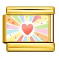 Colorful watercolor heart Italian charm modular link in gold-tone stainless steel - Gold Colorful Heart Burst (ICP-YCAA0054-2)