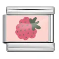 Stainless steel Italian charm bracelet link featuring a cute pink strawberry design - Silver Red Strawberry (ICP-YCAA0081-1)