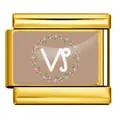 Italienischer Armband-Link aus Gold mit Steinbock-Symbol und Blumenkranz. - Steinbock - Braun (Goldener Rahmen)