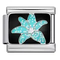 Close-up detail of Italian charm bracelet link with a blue glitter lily flower design - Light Blue Flower Glitter (ICJ2693)