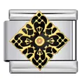 Close-up of vintage style gold-plated Italian modular charm link with black enamel detail - Black Hollow Gold Retro Flower (ICJ2688)